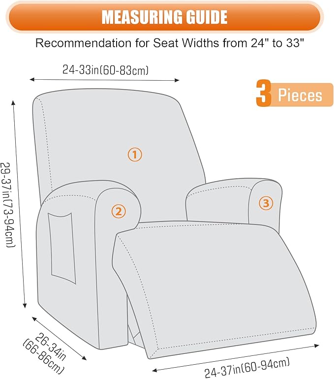 VANSOFY Recliner Chair Cover, 3-Pieces Stretch Recliner Covers
