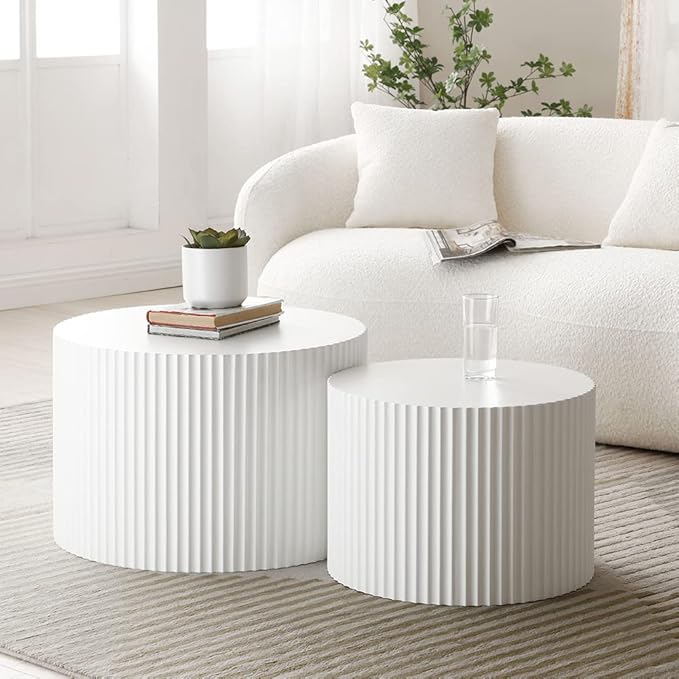 White Round Coffee Table Nesting Coffee Table Set of 2 Contemporary Circle