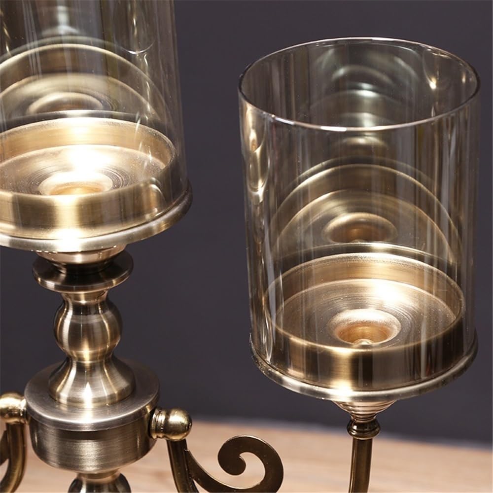 Candlestick Holders Retro Metal Glass Three-Head Candlestick Light Luxury Home Decoration Ornaments Candle Holder Candle Holders(Large)