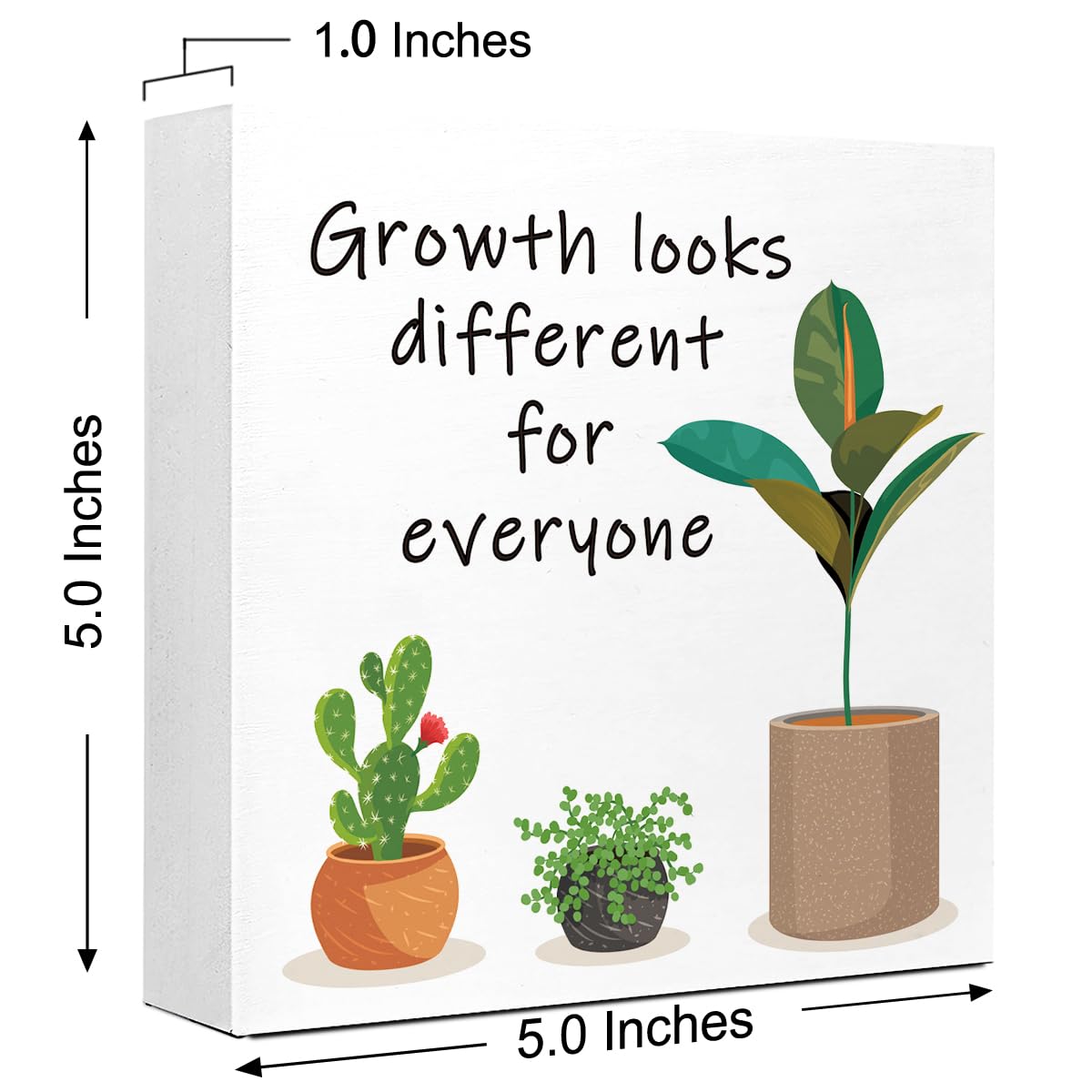 LVQHI Growth Looks Different for Everyone Wood Block Sign Therapy Teacher Counselor Office Desk Decor Motivational Inspirational Decorations for Classroom Bookshelf Shelf