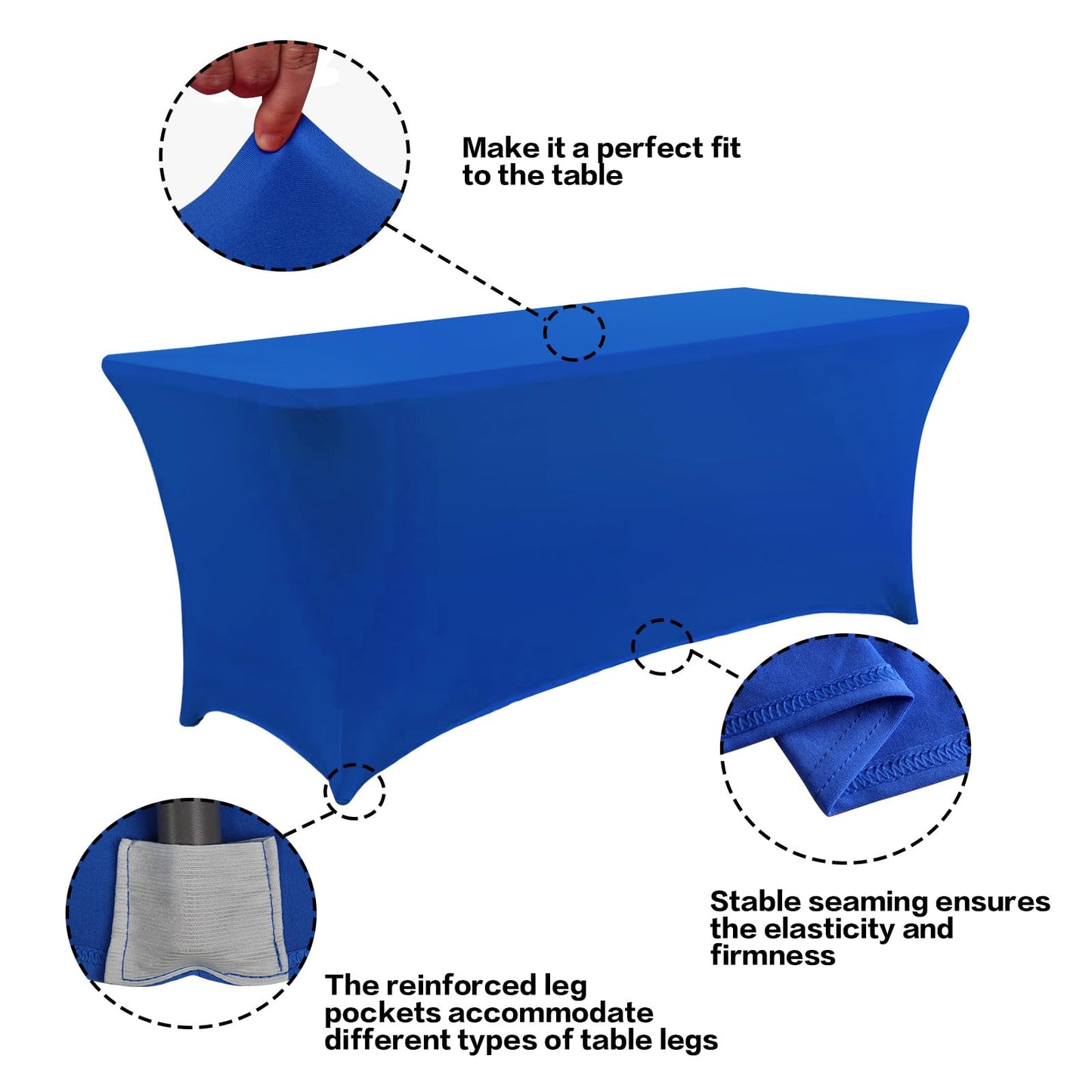 IVAPUPU 2 Pack 6FT Table Cloth for Rectangular Fitted Events Stretch Royal Blue Table Covers Washable Spandex Tablecloth Protector for Party, Wedding, Cocktail, Banquet, Festival