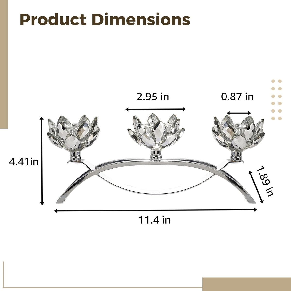 Crystal Lotus Candle Holders, Silver Table Centerpiece 11.4 in, 3-Head Lotus Candlestick with Glass Petals, Elegant Nickel-Plated Metal for Home Decor, Wedding, Dining