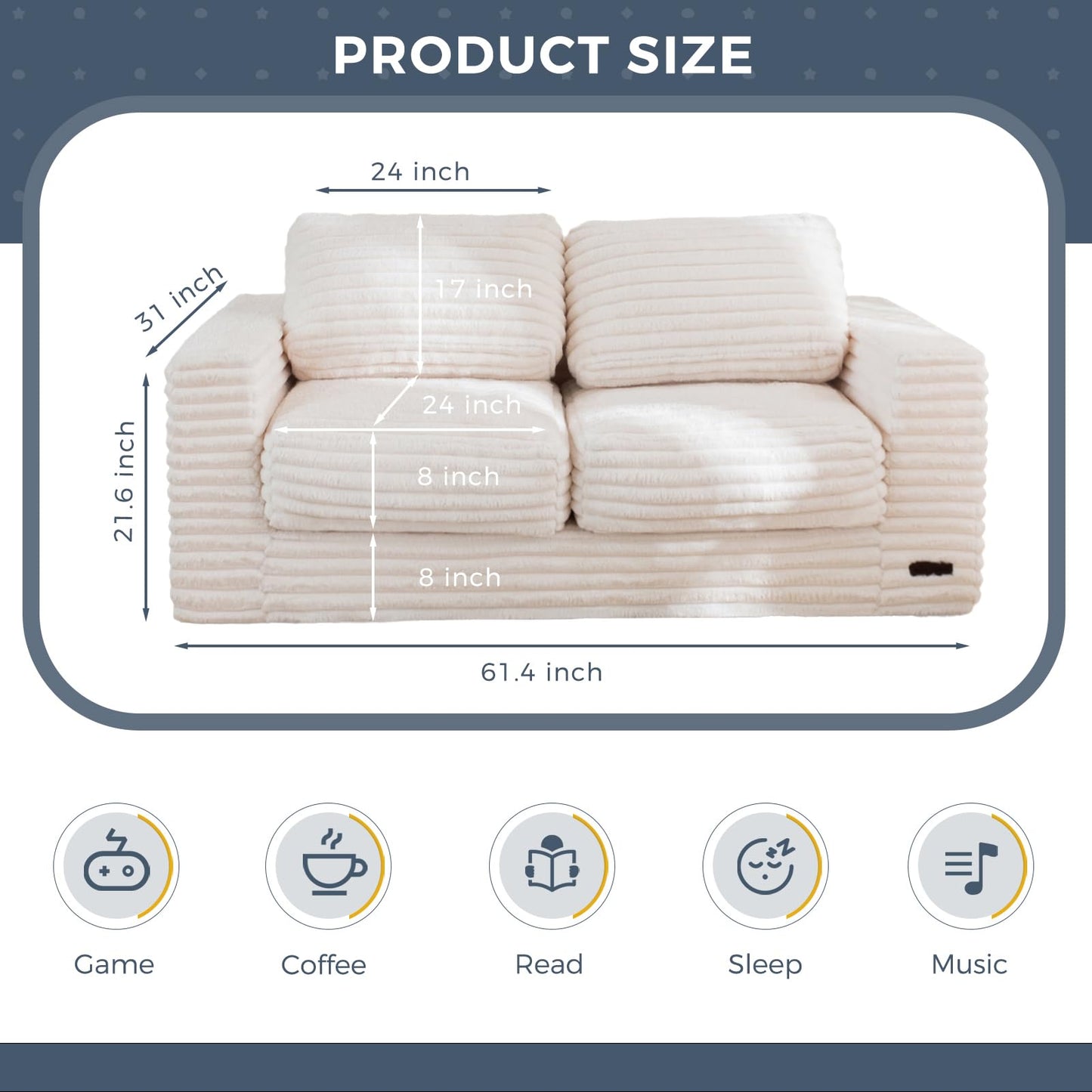 MAXYOYO Bean Bag Chair for Adults, Upholstered Loveseat Floor Sofa with Pillows and Armrests, Large Bean Bag Sofa Plush Couch for Bedroom Living Room, White