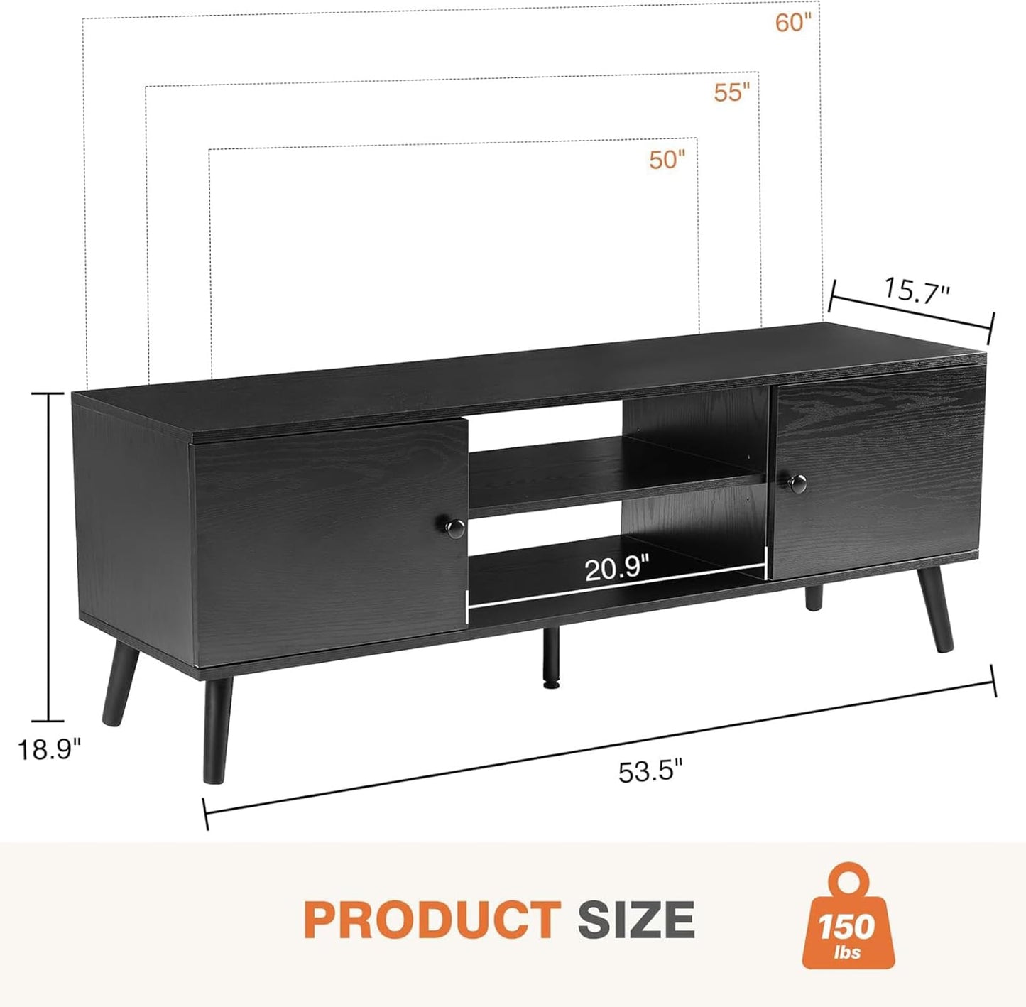 Sweetcrispy TV Stand for 55 60 inch TV, Modern Mid Century Entertainment Center with Storage Cabinet, Media Console Table for Living Room, Soft Hinge, Handle Door, Wooden Office Furniture, Tank