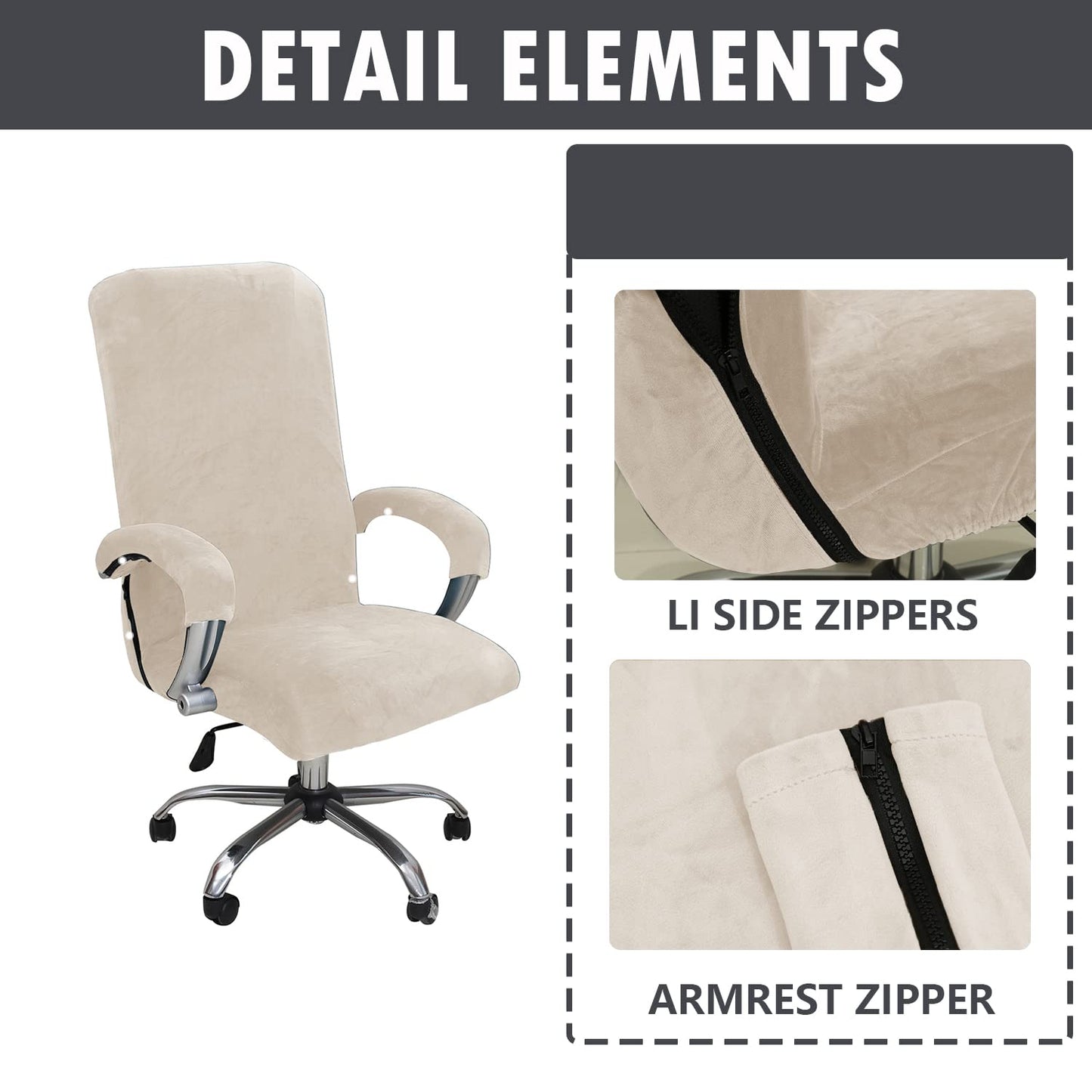 Velvet Plush Stretchable Office Desk Chair Cover Cat Proof with Wheels, Chair Seat Cover with Armrest Protector for Pets & Kids, Removable for Ergonomic Mesh Computer Rolling Chair, Beige, XL