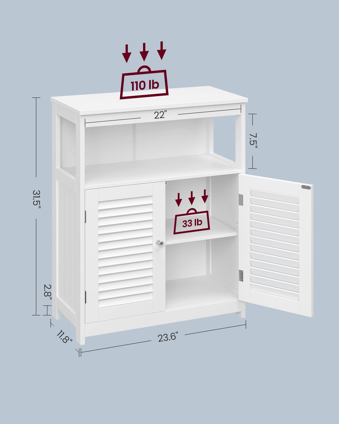 VASAGLE Bathroom Floor Cabinet, Bathroom Storage Cabinet, Freestanding, with Double Shutter Doors and Adjustable Shelf, for Living room, Entryway, Kitchen, White UBBC40WTV1