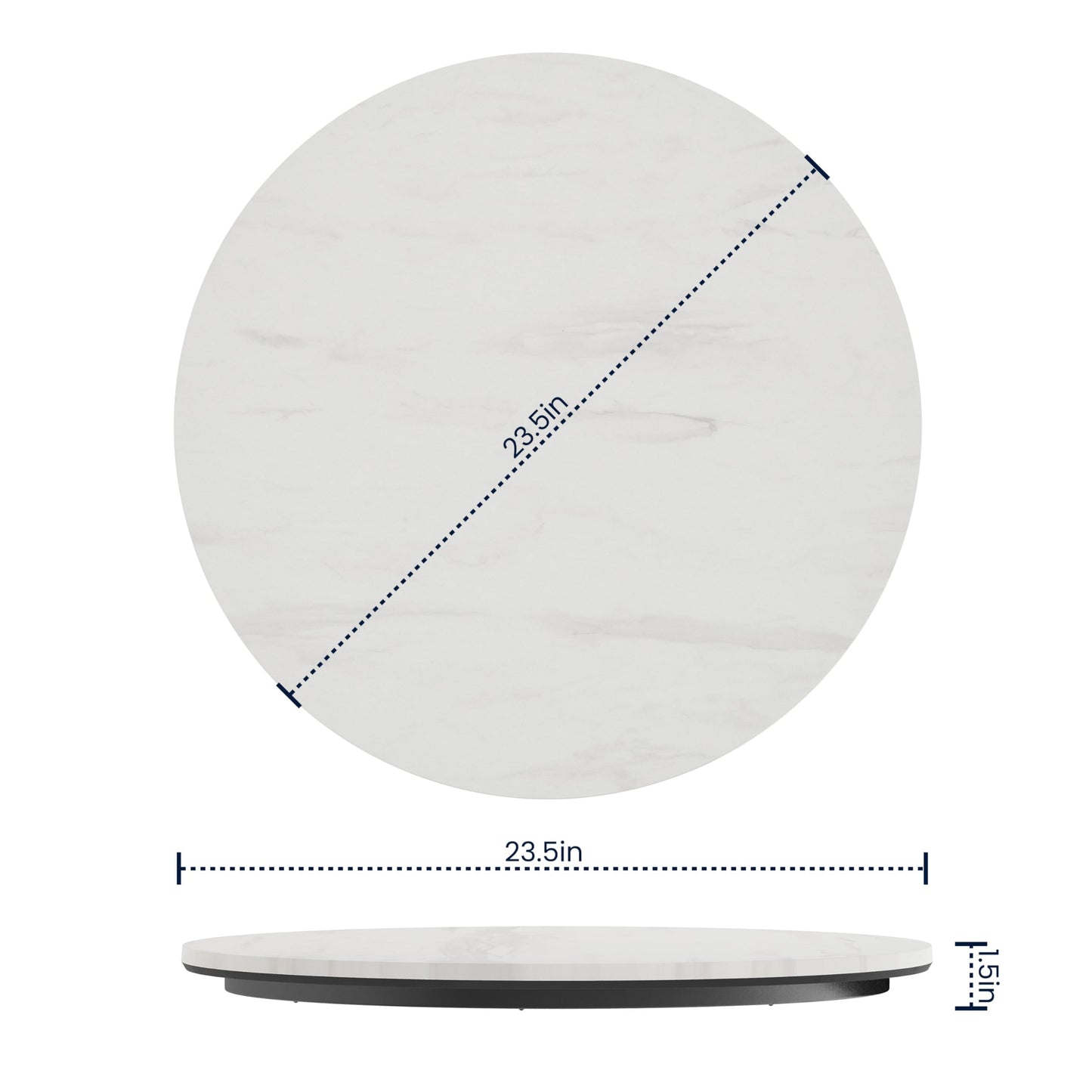Flash Furniture Acadia 24" Round White Faux Marble Tabletop, TopGuard HPL Seamless Edge, Scratch & Stain Resistant, All-Weather Durability, Commercial Grade