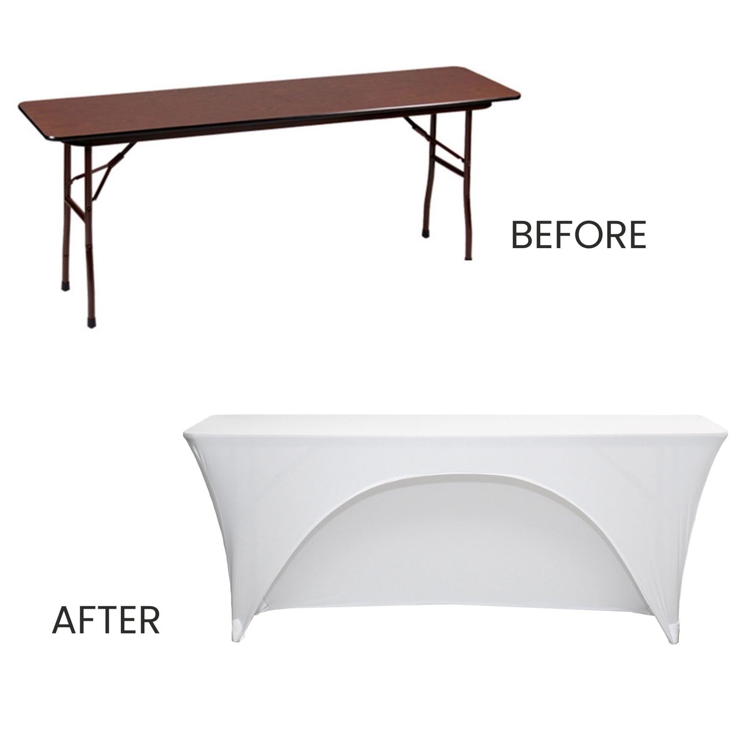 YOUR CHAIR COVERS - Spandex 6 Ft x 18 Inches, Narrow Classroom Open Back Rectangular Training Stretch Tablecloth - White
