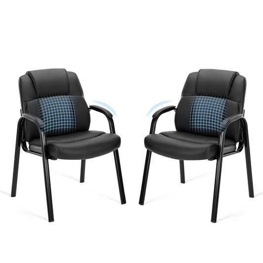 Sweetcrispy Waiting Room Office Guest Chairs Set of 2, PU Leather Big and Tall No Wheels Executive Office Chair with Padded Arms for Reception Conference Room Lobby