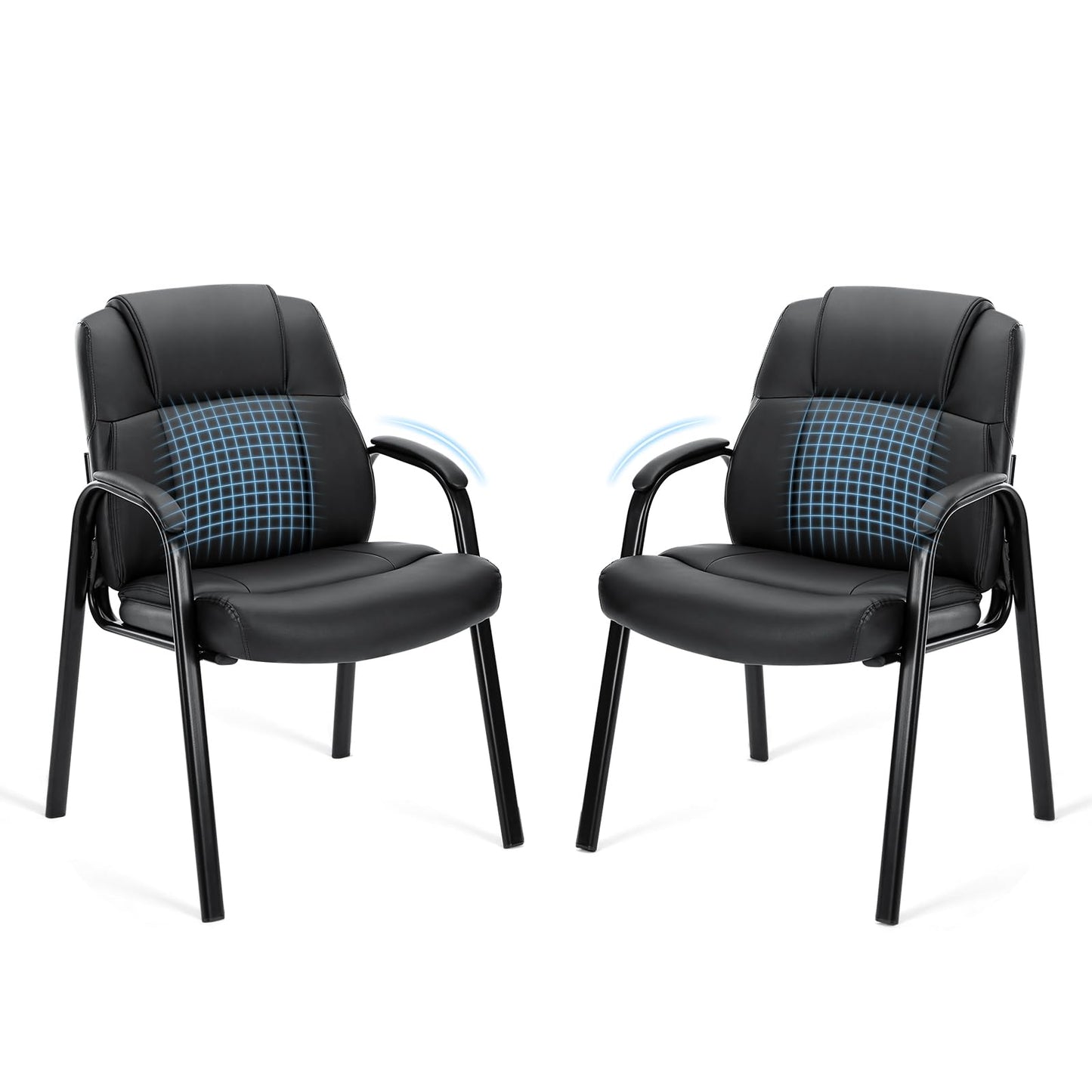 OLIXIS Waiting Room Chair Set of 2, Leather Office Desk Reception Guest Stationary Side Chairs with Padded Arms for Home Conference Lobby Area Meeting Church Medical Clinic Elderly Student