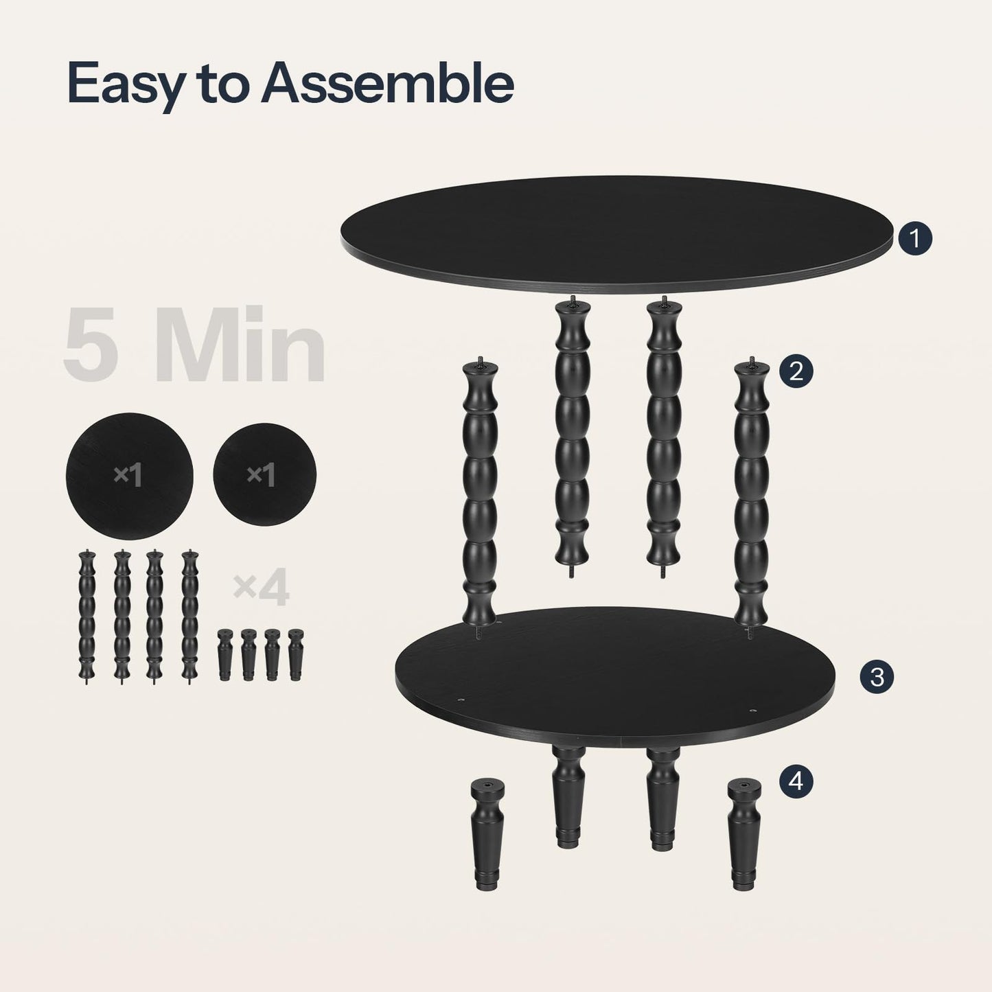 HOOBRO Coffee Table, 2-Tier Round Coffee Table, Mid-Century Modern Coffee Table for Living Room, Center Table with 2-Tier Open Storage Shelf, Home Office, Black BK75KF01
