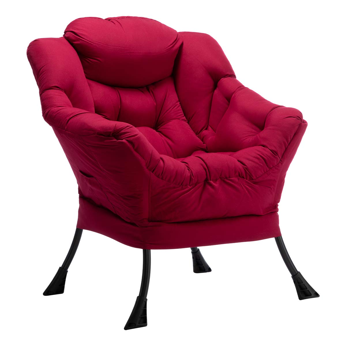 HollyHOME Lazy Chair with Armrest and Side Pocket, Comfy Accent Lounge Chair,Leisure Sofa Armchair for Living Room, Bedroom, Dorm, or Small Spaces, Oversized Reading Sofa Chair, Burgundy