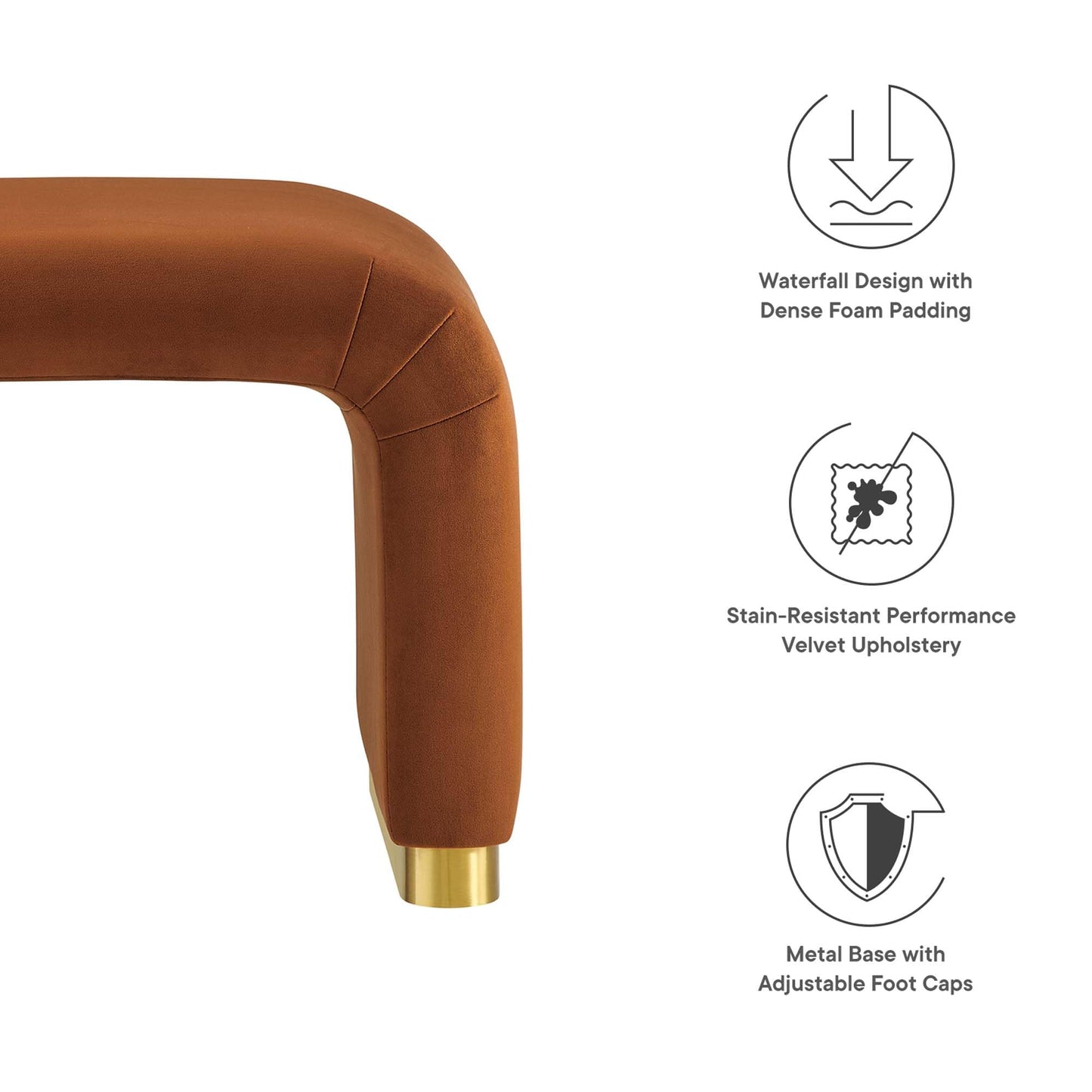Modway Koda 24" Performance Velvet Upholstered Waterfall Stool or Side Table in Brass Rust, 24 Inches