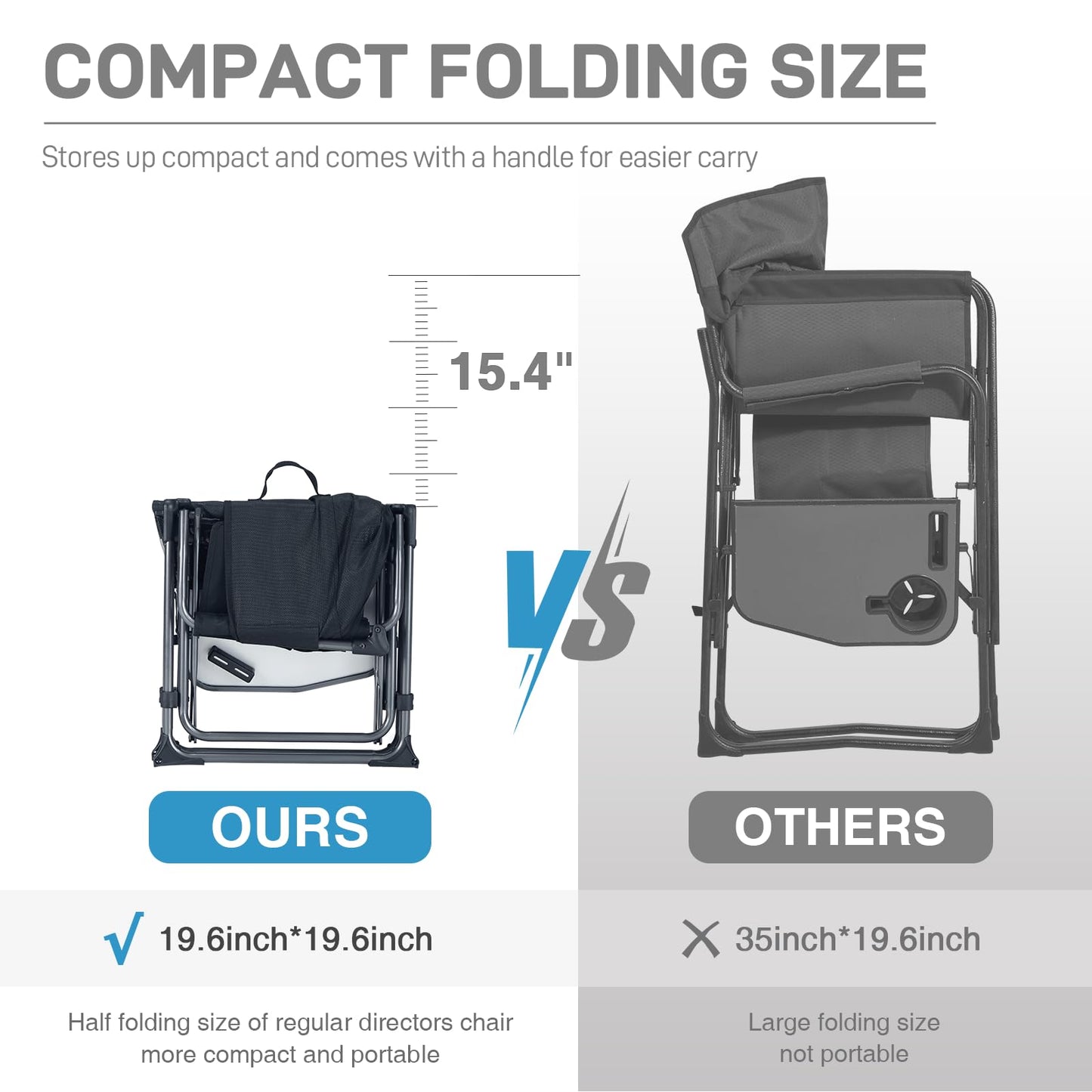 EVER ADVANCED Camping Directors' Chair with Side Table, Portable Folding with Compact Size, Breathable & Quick Dry Design Heavy Duty Lawn Chair with Pocket, 400lbs, Textilene Mesh, Black