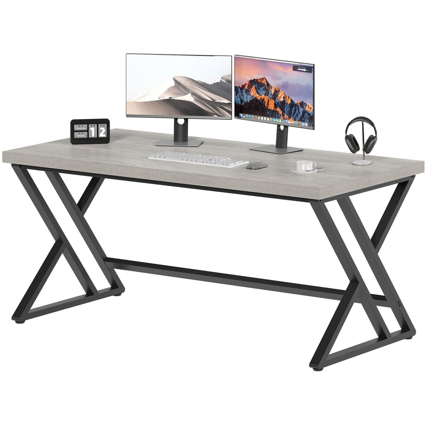 LVB Grey Desk, Industrial Wood Home Office Computer Desk for Bedroom, Farmhouse Metal Wooden Study Work PC Gaming Writing Table, Modern Simple Executive Writing Desk, 47 Inch, Light Gray