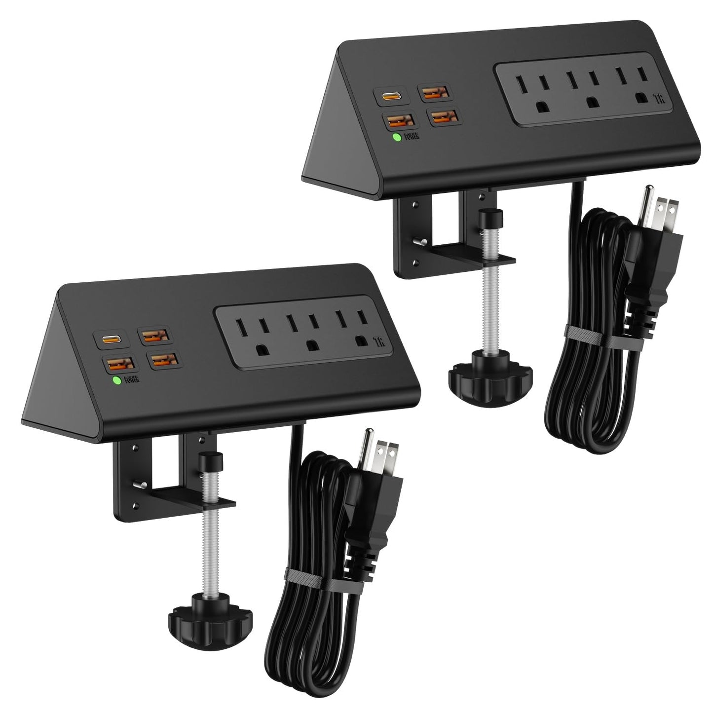 Desk Clamp Mount Power Strips, 4 USB Ports& 3 AC Outlets Charging Station, PD 20W Fast Charging USB C, 6Ft Extension Cord Desktop Power Hub, Home Office Desk Accessories, 2-Pack (Black)