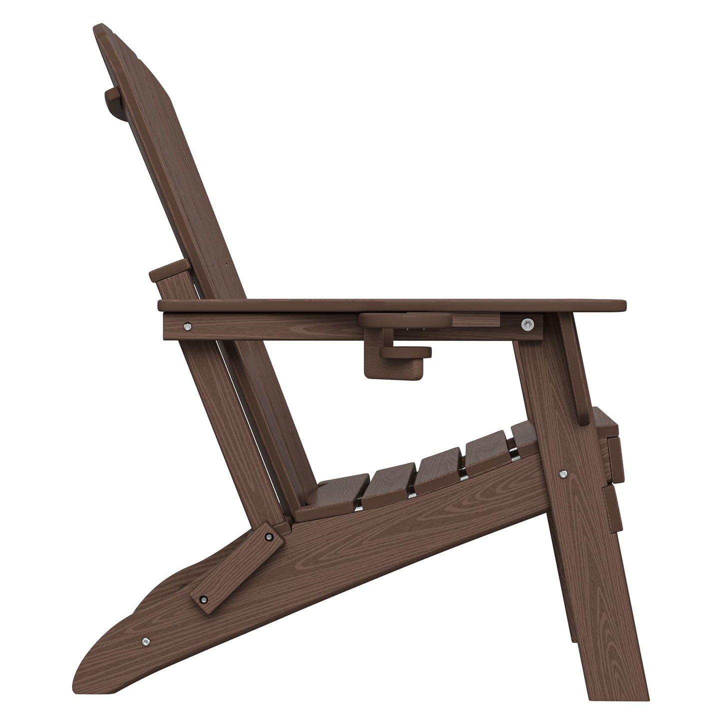 Plawdlik Folding Adirondack Chair, SGS Tested, Wooden Textured with Cup Holder, Heavy All-Weather HDPE Comfortable Set Poolside Backyard Lawn Coffee