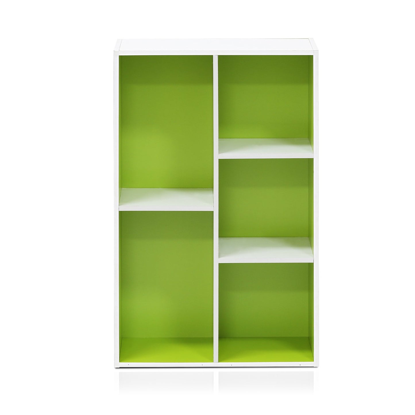 Furinno LUDER Book Shelf, 5-Cube Bookshelf, Reversible Bookcase, 9.4 x 19.5 x 31.5, Easy Assembly, for Living Room, Bedroom, Home Office, White/Green
