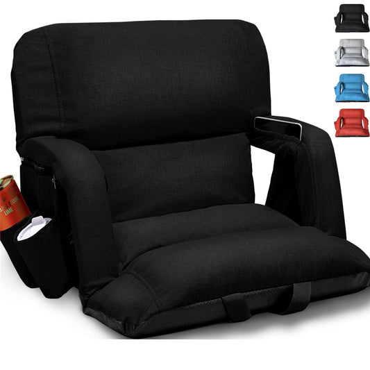 Wide Stadium Seats With Back Support, Exclusive "Sofa Style" Design Extra Thick Bleacher Chairs With Back and Cushion, 6 Reclining Positions - Ultimate Comfort for Sports Events (Black, 22.5")
