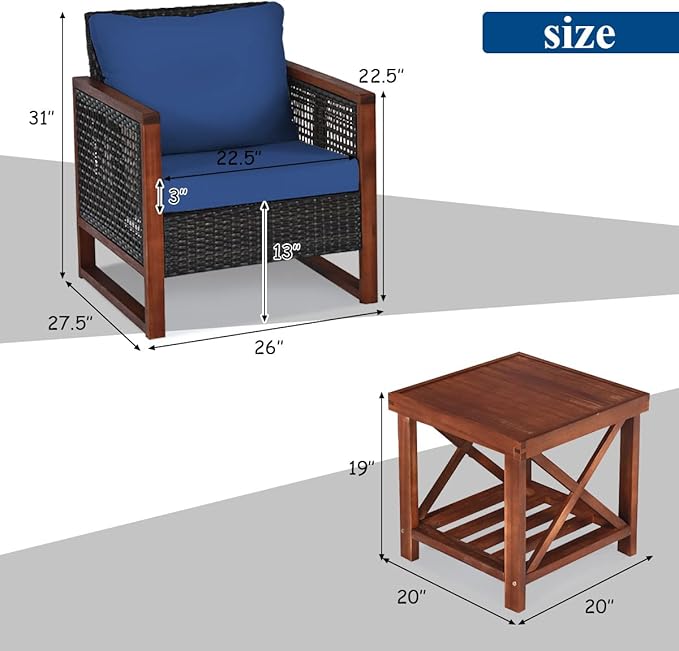 Tangkula 3 Pieces Patio Wicker Furniture Set, Rattan Outdoor Sofa Set
