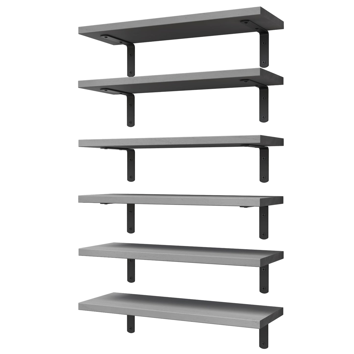 WOPITUES Wood Floating Shelves Set of 6, Shelves for Wall Decor, Farmhouse Shelf for Bedroom, Bathroom Storage Shelves, Book Shelves for Living Room-Grey