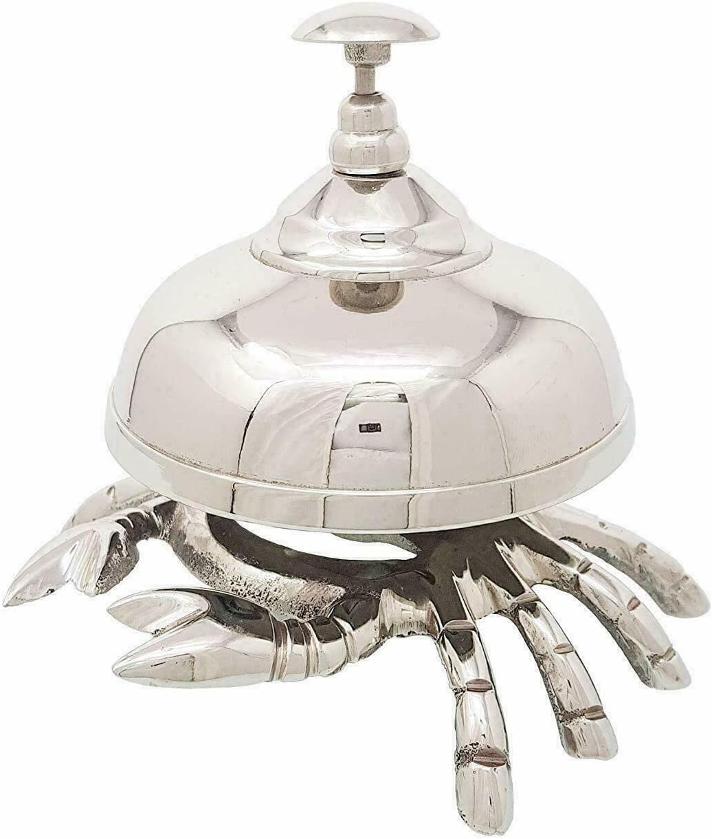 Generic Vintage Solid Brass Crab Desk Bell - Antique Design, Silver Finish, Loud Reception Bell for Teachers, Hospital & Hotel Reception