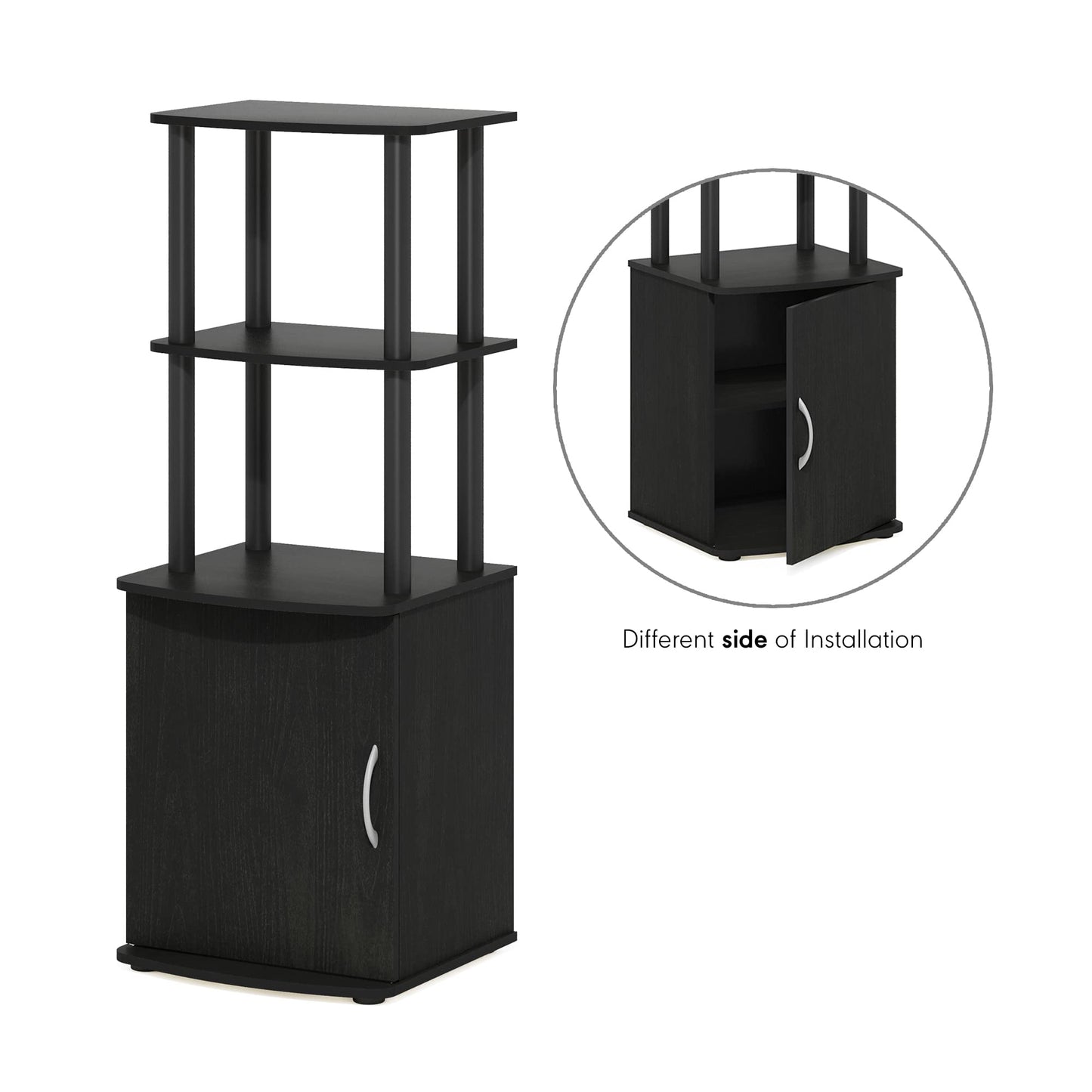 Furinno Turn-N-Tube Tall TV Entertainment Side Table Display Rack with Storage Cabinet, 2-Tier, Blackwood/Black