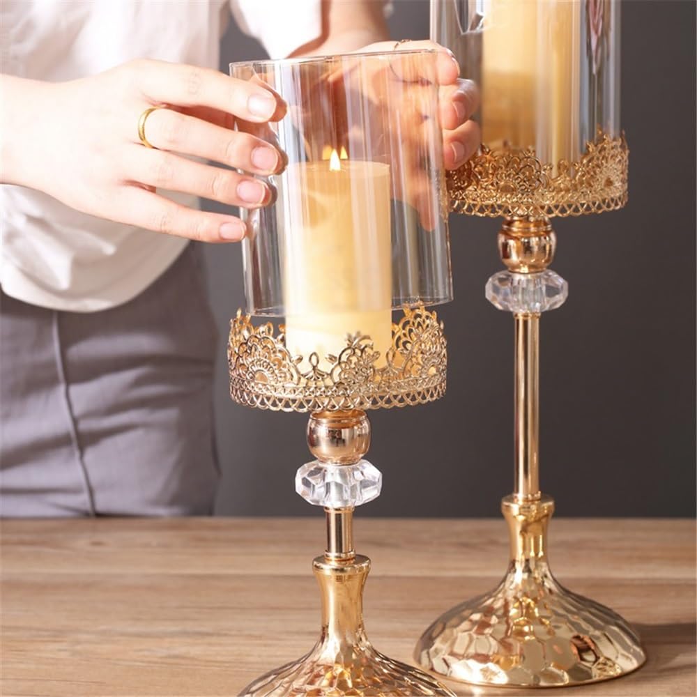 YUHUAWF Candle Holderss Golden Metal Glass Candlestick Home Dining Table Decoration Ornament Candle Holder Decorative Candlestick(Small)