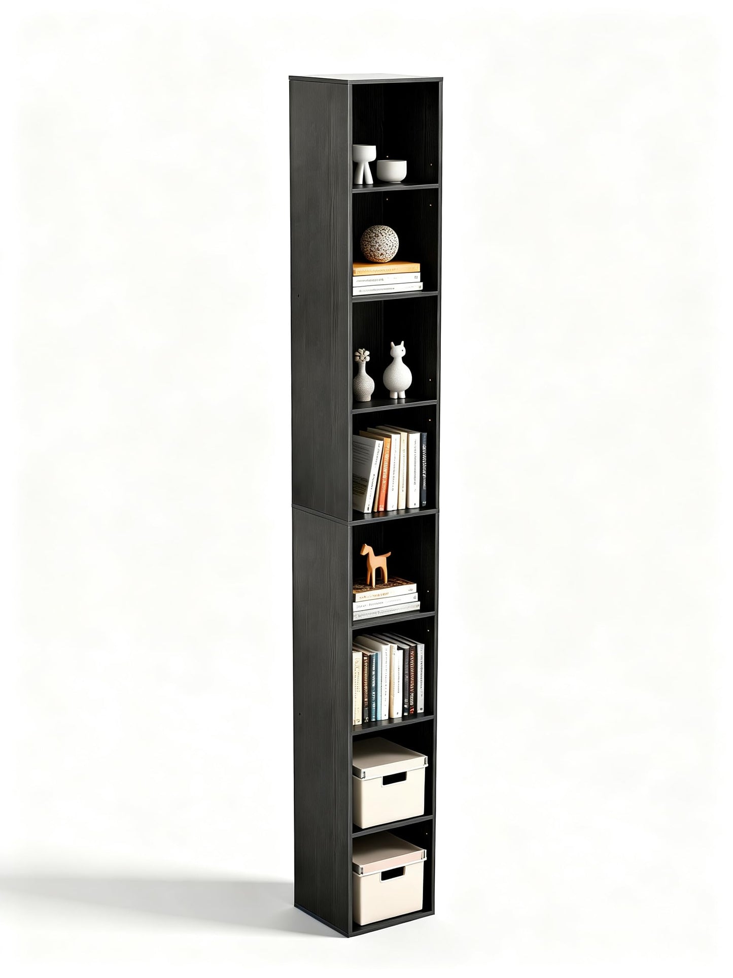 NewBeth 8-Cube Storage Organizer Bookcase, Tall Narrow Bookshelf for Home Office, Black