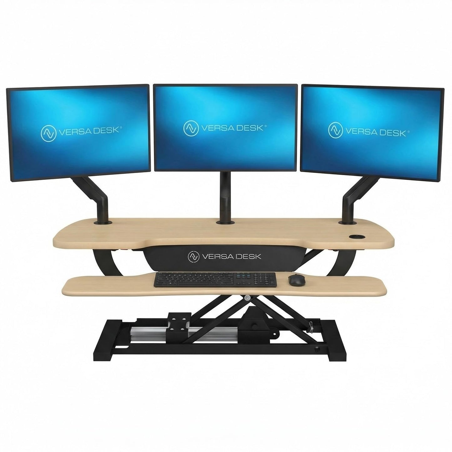 VERSADESK PowerPro Electric Standing Desk Converter - Height Adjustable Desk Riser with Keyboard Tray & USB Hub - Holds 80 lbs - Ergonomic Sit Stand Workstation for Home & Office | Maple (40” x 24”)