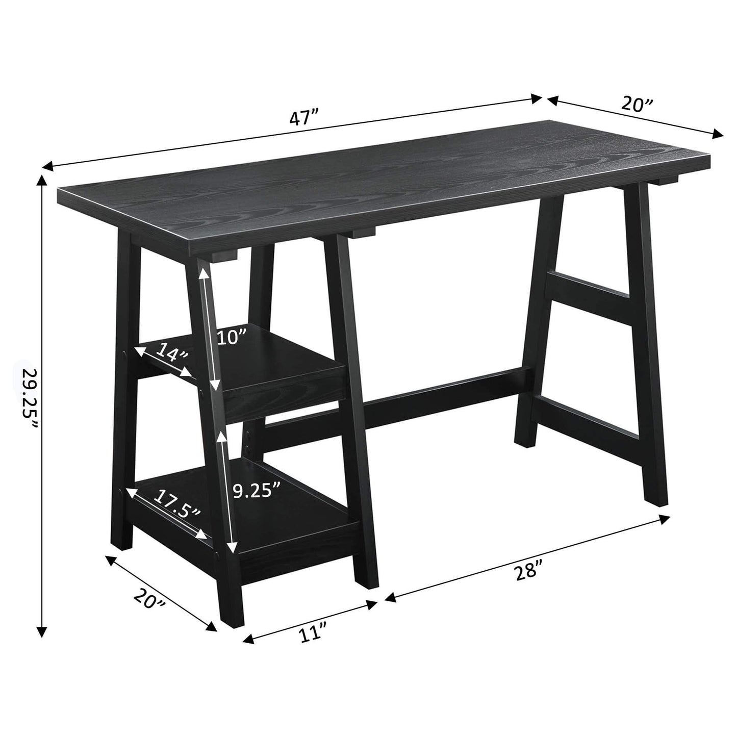 Convenience Concepts Trestle Desk, Black