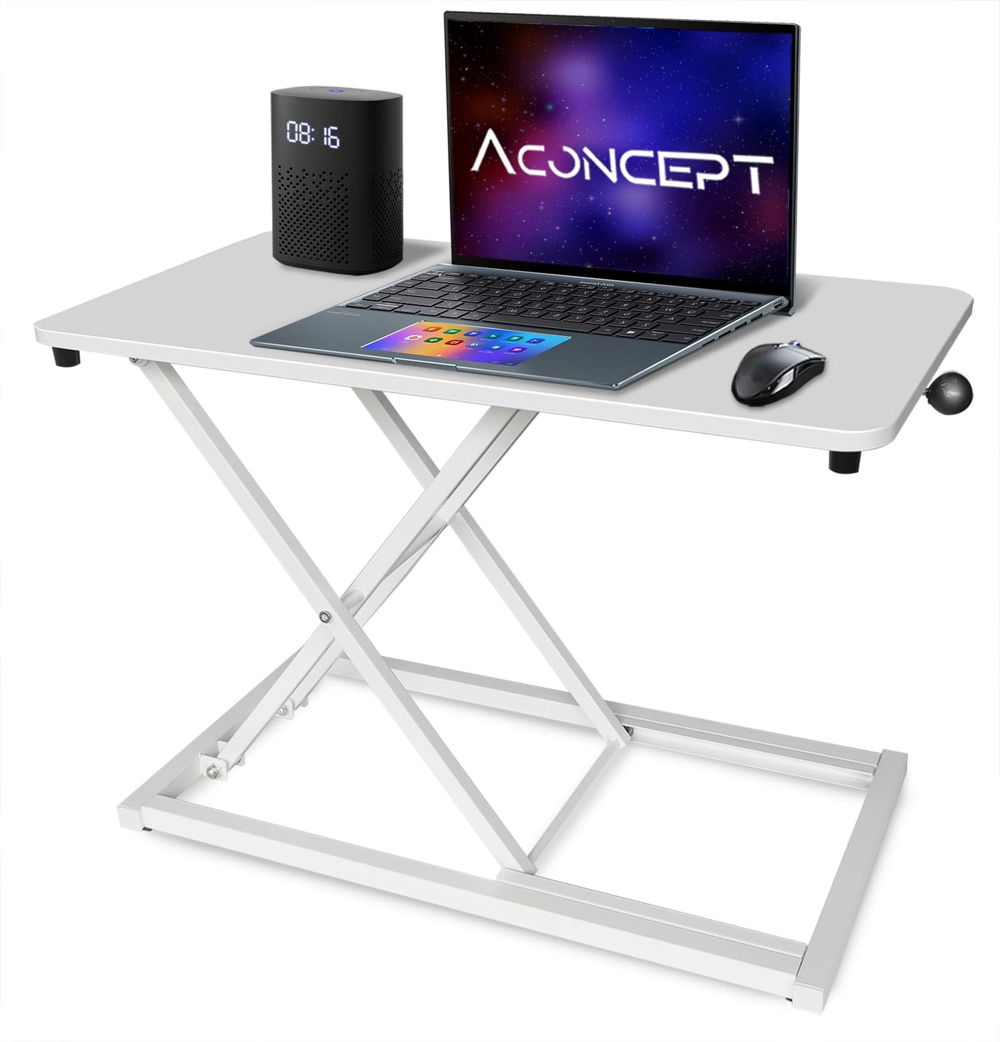 Aconcept Extra-Slim 24 x 14 inch White Lift Standing Desk Converter, Manual Adjustable Height Sit Stand up Desk Riser, Compact for Monitor or Laptop Workstation