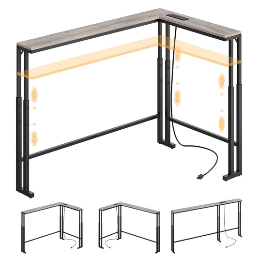 YATINEY 70.9" Narrow Console Table with Adjustable Height (27.6"-35.4"), L Shaped Sofa Table Narrow Long, Skinny Behind Couch Table with USB-C Ports, 5.9" Wide Sofa Side Table, Greige CT28UBG