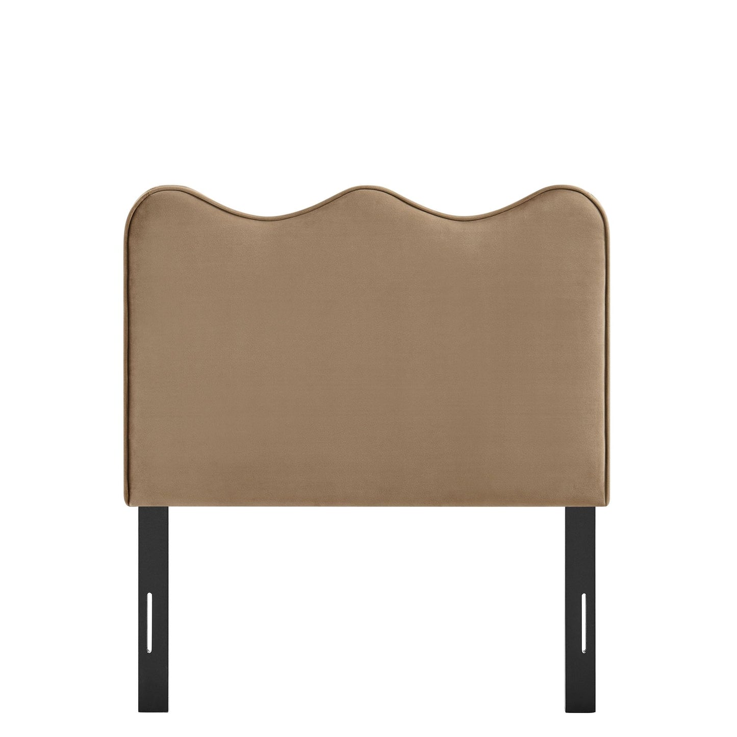 Monday Athena Twin Size Performance Velvet Adjustable Headboard in Taupe - with Scalloped Wave Design and Stain-Resistant Velvet Upholstery