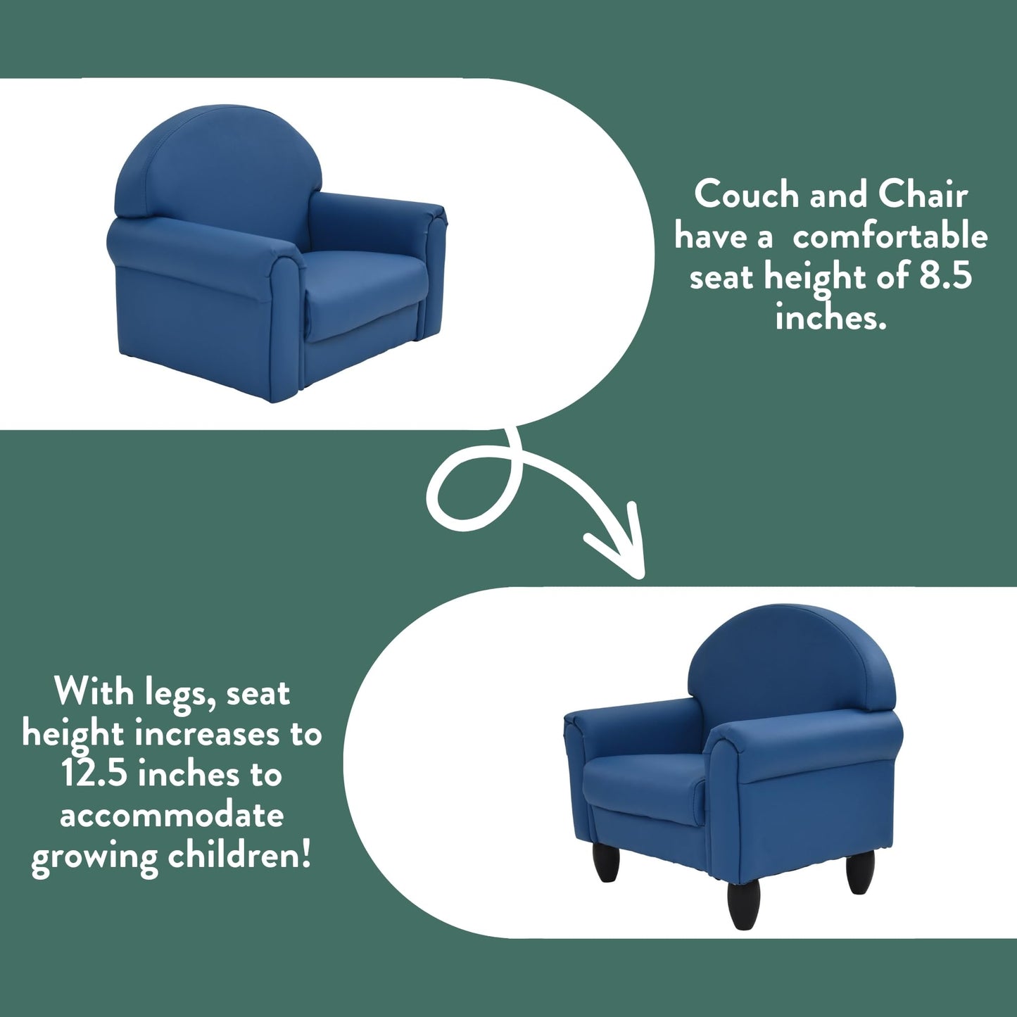 Children's Factory As We Grow Chair and Couch, Flexible Seating for Daycare or Preschool, Kids Reading Couch, Playroom Furniture, Deep Water