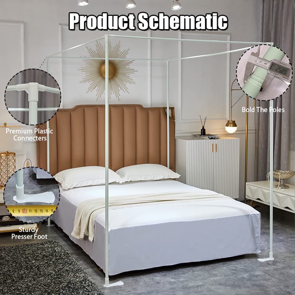 Mengersi Canopy Bed Frame Queen Size,Bed Canopy Frame Post Poles,Canopy Bed Curtains Frame Bracket Fit for Metal Bed Wood Bed Bedroom Decor,White
