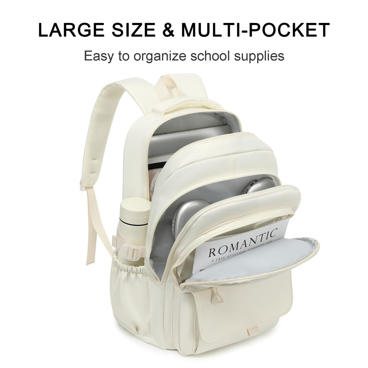 Phaoullzon Girls School Backpack for Boys, College Aesthetic Laptop Teen Bookbag for Travel,Beige