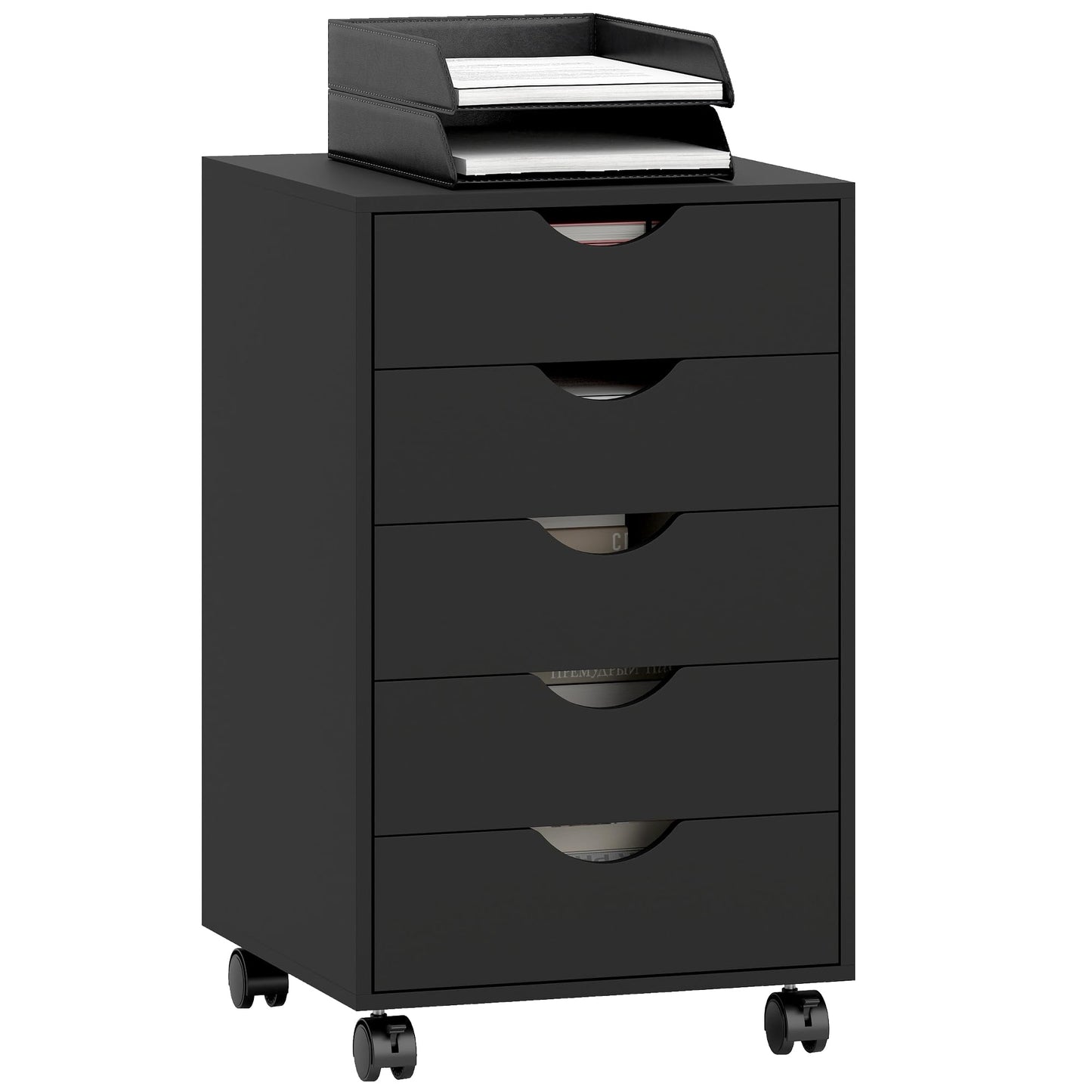 HOMCOM 5 Drawer Mobile File Cabinet, Rolling Printer Stand, Modern Vertical Filing Cabinet for Home Office, Black