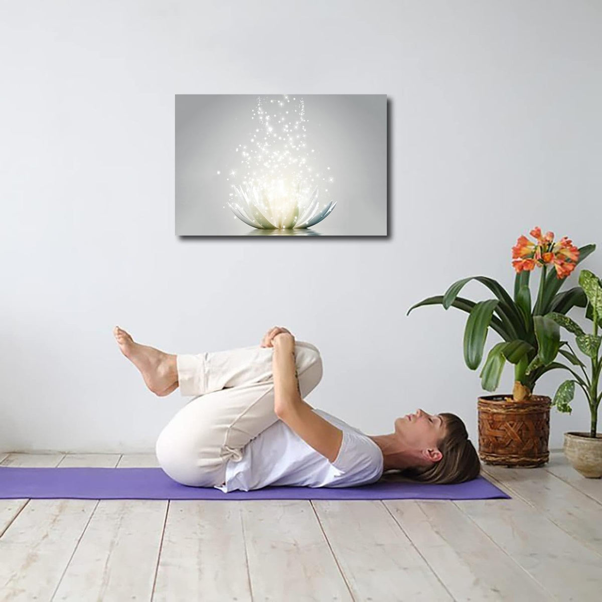 Zen Canvas Wall Art White Lotus Flower Meditation Picture Framed Art Lotus Flower Bloom in Water Canvas Wall Art Print For Yoga Spa Meditation Spiritual Room Bathroom Home Decoration 12x16inch