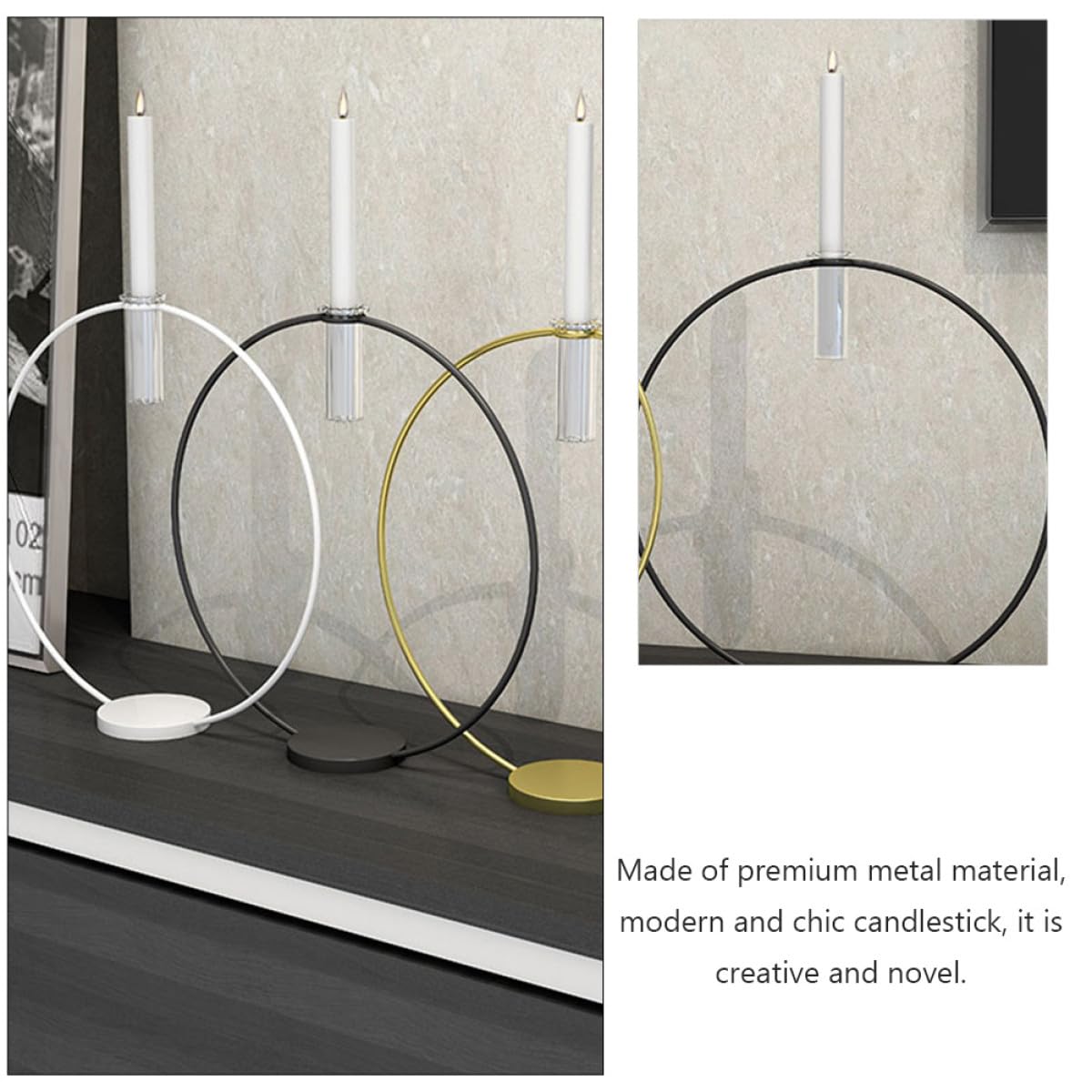 CONGARTENO Metal Candleholder Round Black Base 9x28x29cm, Decorative Metal Candlestick for Home Décor and Flower Arrangements, Household Candle Stand Centerpiece