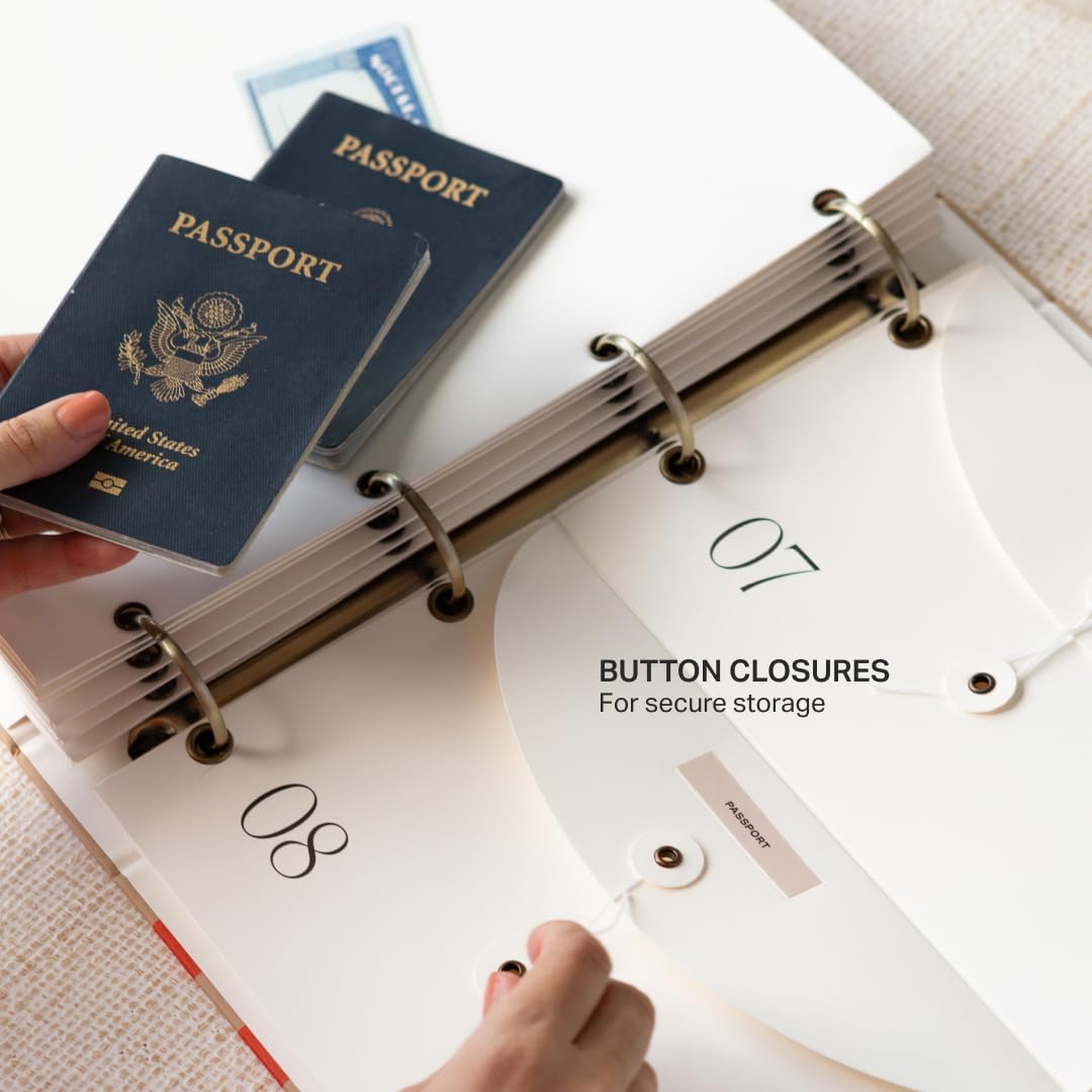 DailyDocs Document Organizer Binder – Premium Linen Folder System with Full & Half-Page Envelopes for Important Papers, Passports, Birth Certificates & More