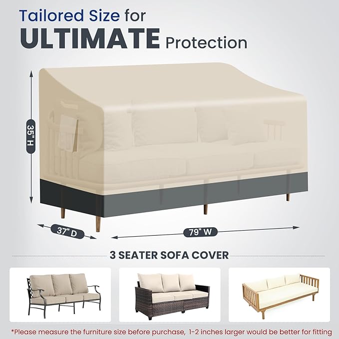 Extra Heavy Duty Outdoor Couch Cover Waterproof Up to 8000pa, Large 3-Seater