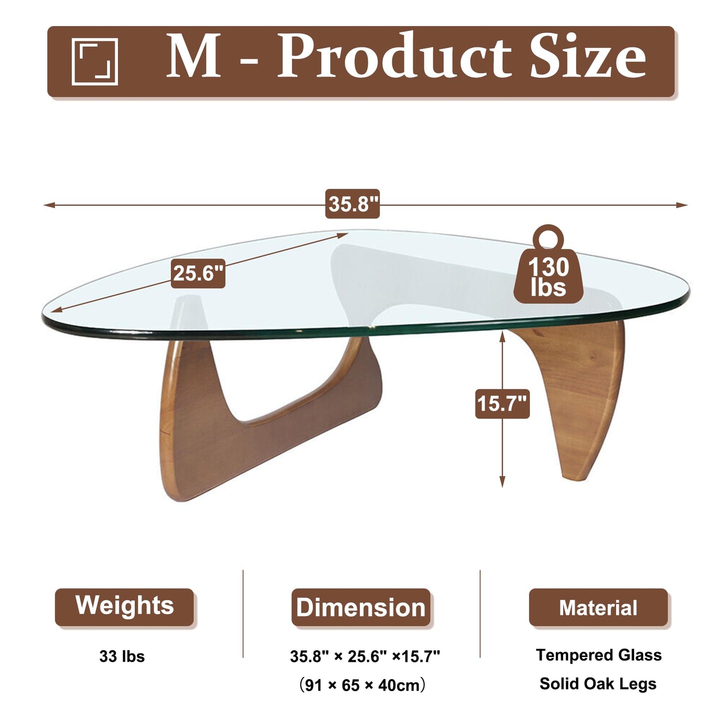 Modern Glass Coffee Table, 35.8" Small Center Table, Mid Century Tea Tables with Tempered Glass Top & Unique Solid Legs, for Office Small Space Living Room