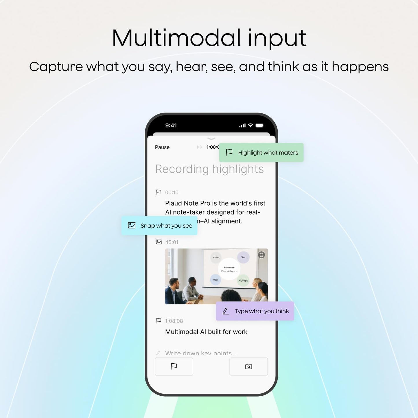 Plaud Note AI Voice Recorder, Note Taker w/Case, App Control, Transcribe & Summarize with AI, Support 112 Languages, for Meetings, Calls, Lectures, Professionals, Teams, Starlight, Non-Pro Version