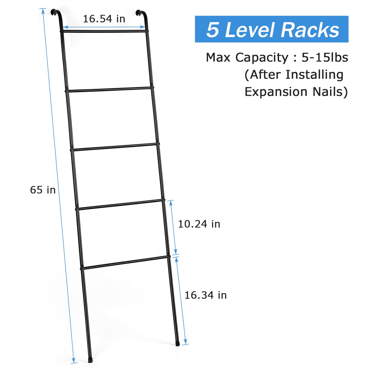 Blanket Ladder Towel Ladder for Bathroom Blanket Rack for Living Room Bathroom Laundry Room Black
