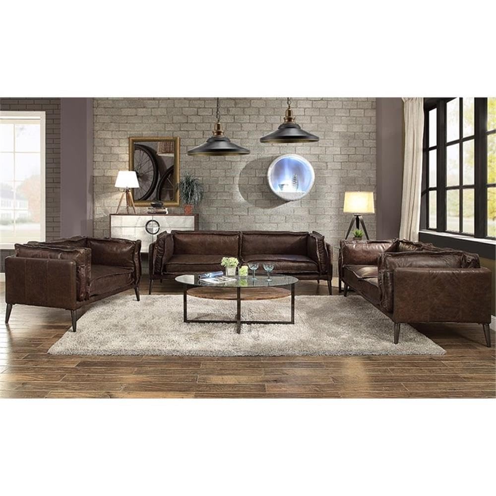 Acme Porchester Leather Loveseat in Distress Chocolate