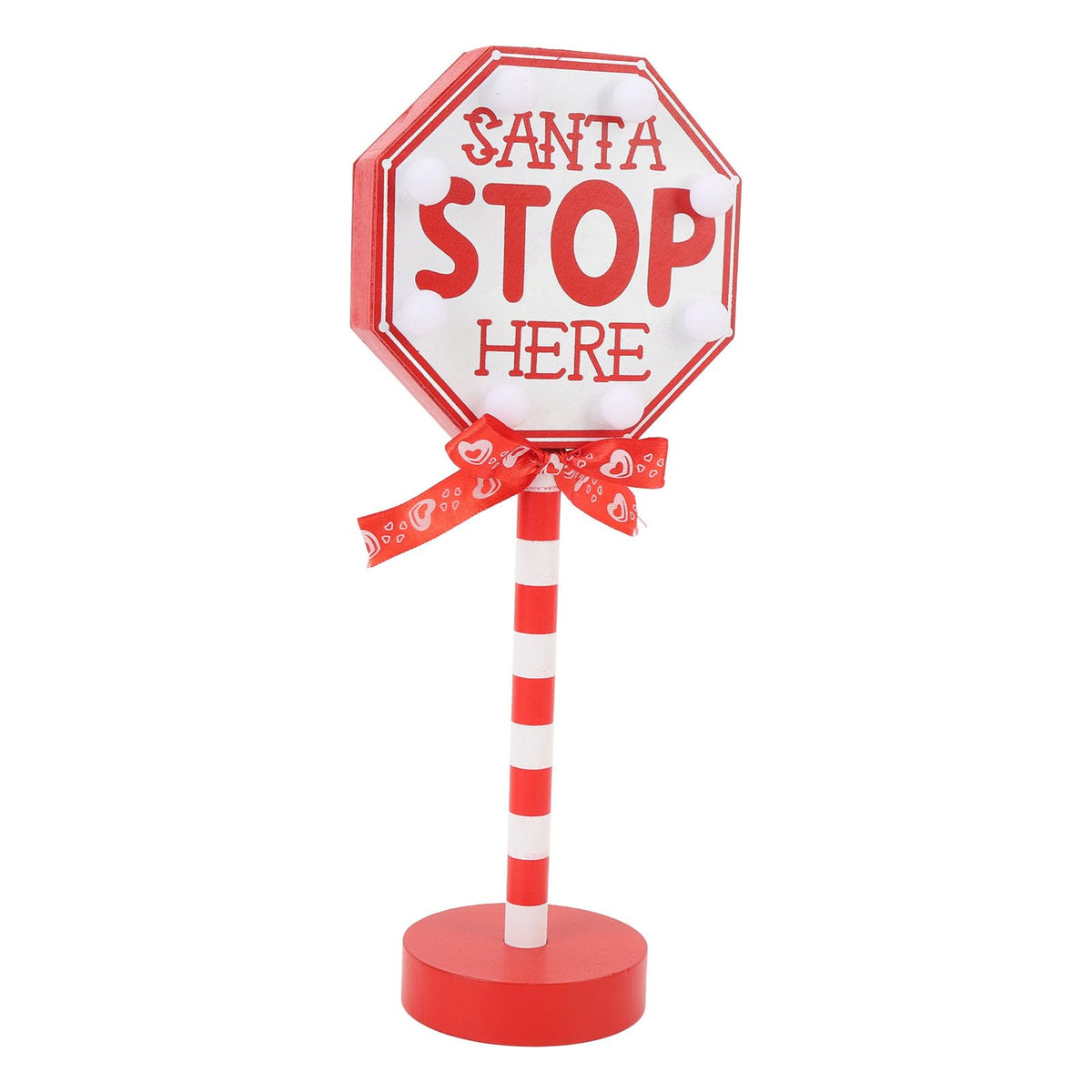 NOENNULL Light Up Santa Stop Here Sign, Santa Stop Here Pole Sign with LED Warm Light Wooden Xmas Desktop Battery Operated Xmas LED for Indoor Holiday Party Fireplace Decoration