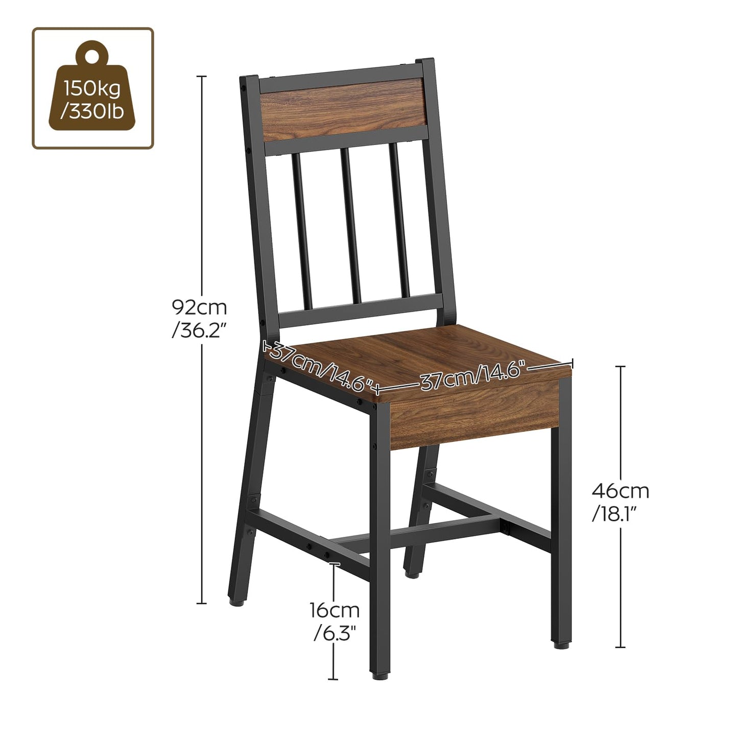 YATINEY Dining Chairs Set of 4, Kitchen Chairs with Metal Frame, Slanted Back, Industrial Dining Chair Set, for Kitchen, Living Room, Dark Walnut and Black CY03L4BH