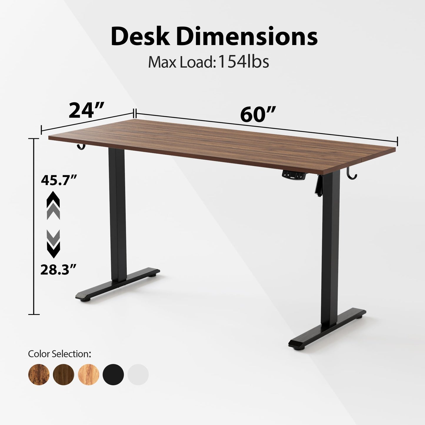 Agilestic Electric Standing Desk, 60 x 24 Inches Height Adjustable Desk, Sit Stand up for Work Office Home, Ergonomic Rising Computer Table with Memory Preset, Dark Walnut