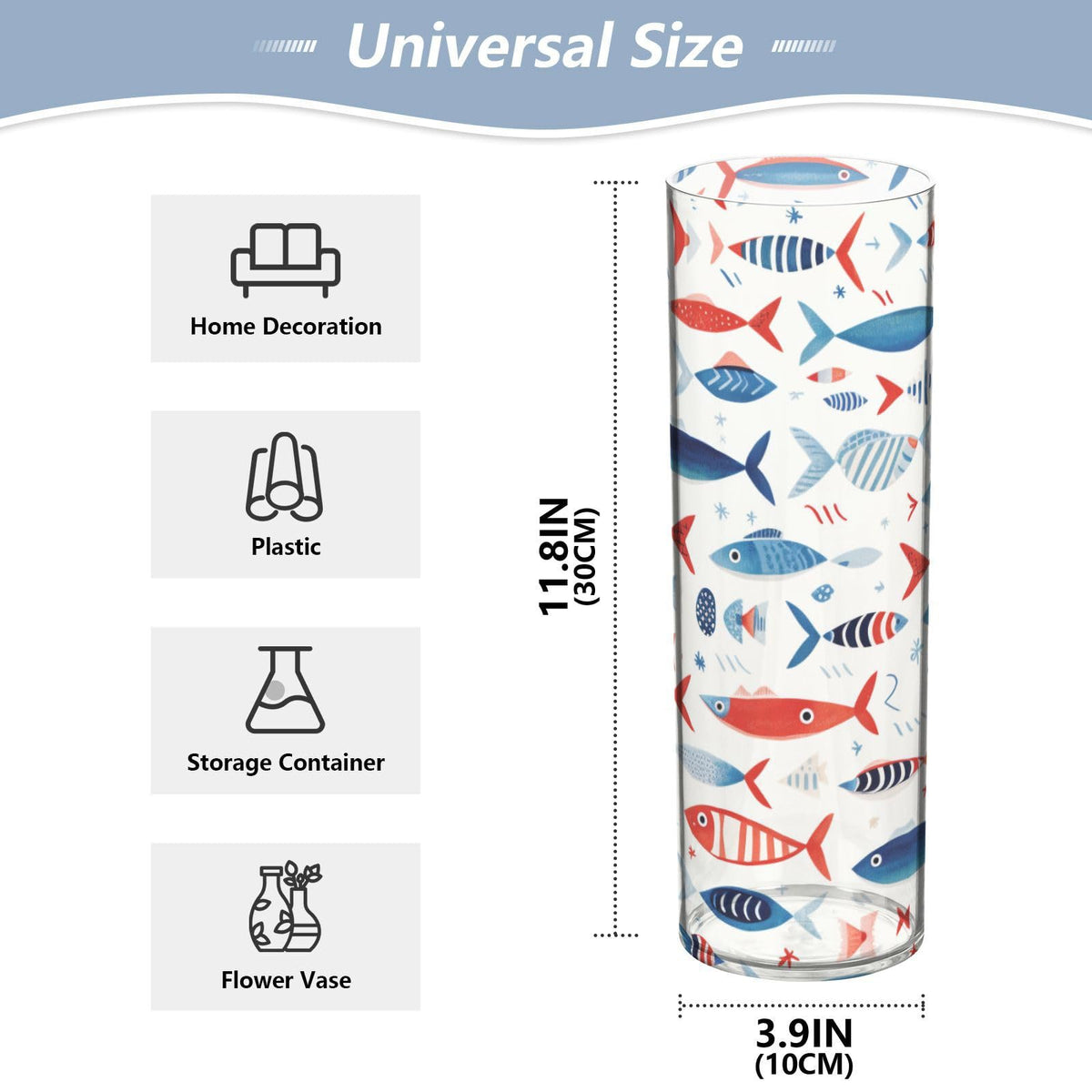 Fish Pattern Flower Vase Bud Vase Home Decor for Dining Table Office Bedroom Living Room